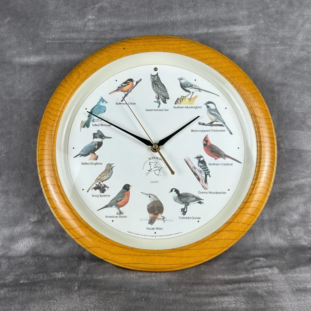 National Audubon Society Singing Bird Wall Clock Wood Frame For Parts Repair